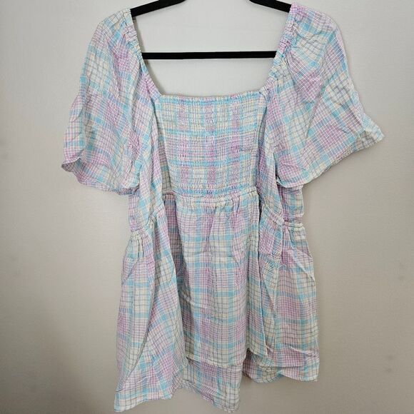 Isabel Maternity Top Tie Front Nursing Plaid Pastels Casual Short Sleeve Spring - Picture 5 of 10